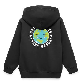 Rettet die Erde "Seid lieb zu eurer Mudda" - Kinder Premium Organic Hoodie - Schwarz - Hinten - AI Model Kid Male (0cm)