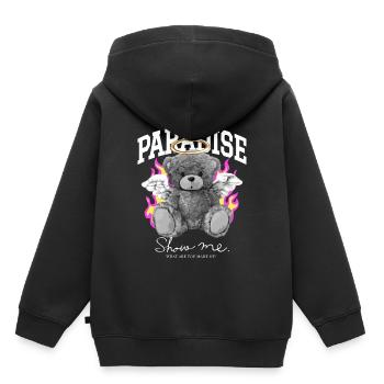 Ours Fabriqué au Paradis - Sweat Premium à capuche enfant bio - noir - Dos - AI Model Kid Male (0cm)