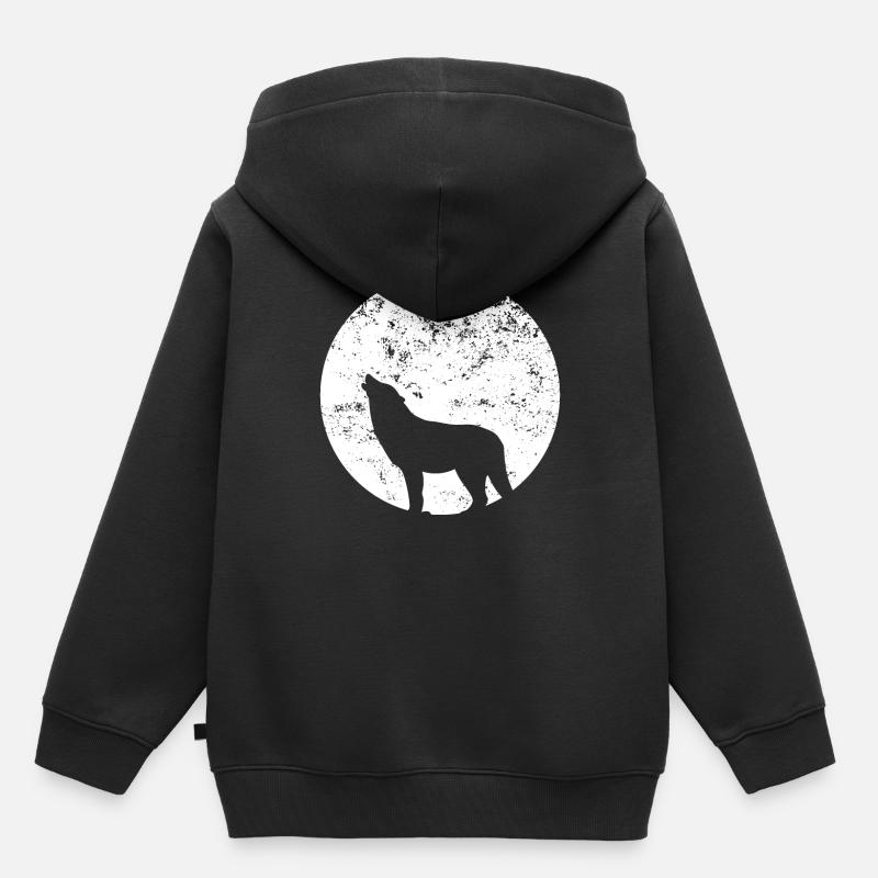 loup - Sweat Premium à capuche enfant bio - noir