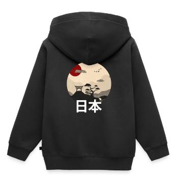 Japan - Kinder Premium Organic Hoodie - Schwarz - Hinten - AI Model Kid Male (0cm)