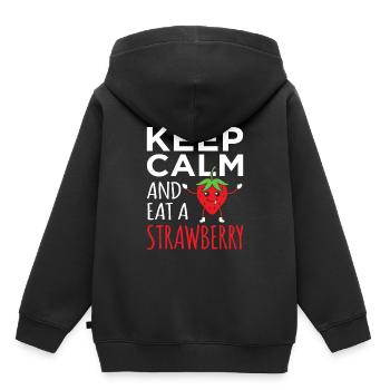 Erdbeere - Kinder Premium Organic Hoodie - Schwarz - Hinten - AI Model Kid Male (0cm)