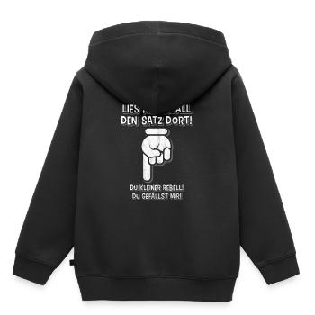 Lustiger Spruch - Kinder Premium Organic Hoodie - Schwarz - Hinten - AI Model Kid Male (0cm)