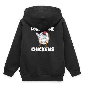 Seigneur des Poulets Poulet Chuchoteur Hänchenwagen - Sweat Premium à capuche enfant bio - noir - Dos - AI Model Kid Male (0cm)