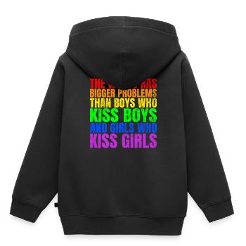 Le monde a de plus gros problèmes que les personnes LGBTQ+ - Sweat Premium à capuche enfant bio - noir - Dos - AI Model Kid Male (0cm)