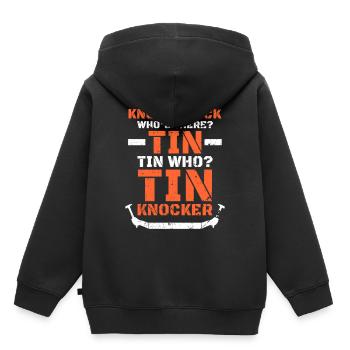 Distressed Tin Knocker Dad Joke Knock Knock - Kinder Premium Organic Hoodie - Schwarz - Hinten - AI Model Kid Male (0cm)