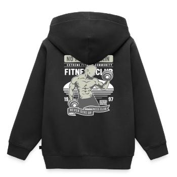 Pas de douleur Pas de gain Gymnase - Sweat Premium à capuche enfant bio - noir - Dos - AI Model Kid Male (0cm)