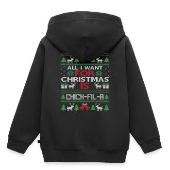 Tout ce que je veux pour Noël, c’est Chick Fil A - Sweat Premium à capuche enfant bio - noir - Dos - AI Model Kid Male (0cm)