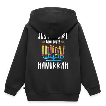 Juste une fille qui aime Hanoukka Menorah juive - Sweat Premium à capuche enfant bio - noir - Dos - AI Model Kid Male (0cm)