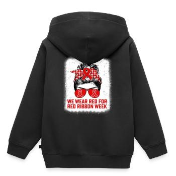 Nous portons du rouge pour l’enseignant de sensibilisation à la Semaine du ruban rouge - Sweat Premium à capuche enfant bio - noir - Dos - AI Model Kid Male (0cm)