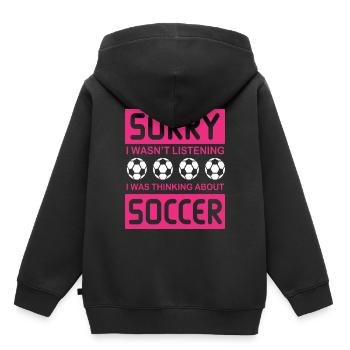 I Wasn't Listening I Was Thinking About Soccer - Kinder Premium Organic Hoodie - Schwarz - Hinten - AI Model Kid Male (0cm)