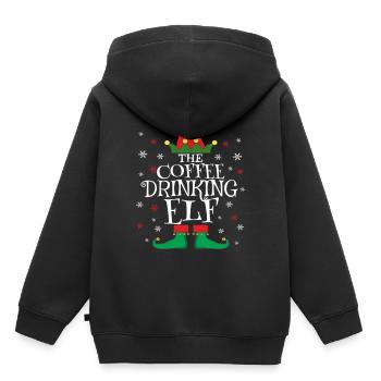 Famille Elfe buveur de café Matching Noël - Sweat Premium à capuche enfant bio - noir - Dos - AI Model Kid Male (0cm)