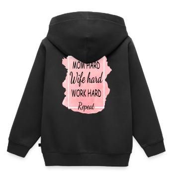 Mom Hard Wife Hard Work Hard Repeat - Kinder Premium Organic Hoodie - Schwarz - Hinten - AI Model Kid Male (0cm)