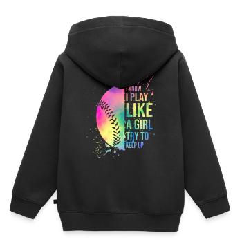 I Know I Play Like A Girl Try To Keep Up Softball - Kinder Premium Organic Hoodie - Schwarz - Hinten - AI Model Kid Male (0cm)
