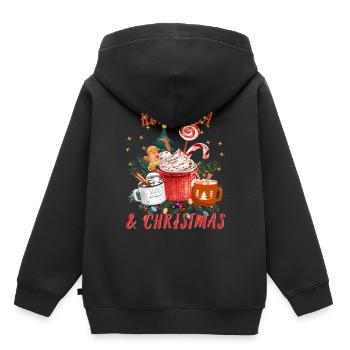Chocolat chaud et café vintage Joyeux Noël - Sweat Premium à capuche enfant bio - noir - Dos - AI Model Kid Male (0cm)