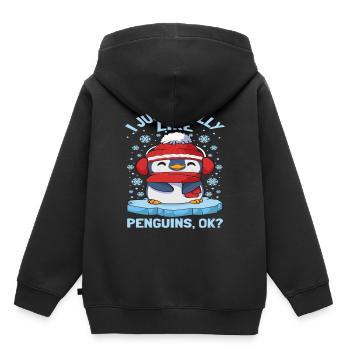 J’aime vraiment les pingouins ok - Sweat Premium à capuche enfant bio - noir - Dos - AI Model Kid Male (0cm)