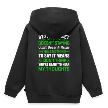 RESTER SILENCIEUX NE VEUT PAS DIRE QUE JE N’AI RIEN À DIRE - Sweat Premium à capuche enfant bio - noir - Dos - AI Model Kid Male (0cm)