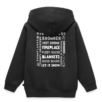 Vacances d’hiver Choses préférées Amoureux de la neige Lecture - Sweat Premium à capuche enfant bio - noir - Dos - AI Model Kid Male (0cm)