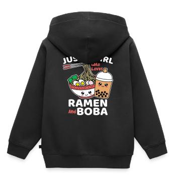 Juste une fille qui aime Ramen et Boba - Sweat Premium à capuche enfant bio - noir - Dos - AI Model Kid Male (0cm)