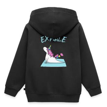Yoga Licorne inspirer et expirer - Sweat Premium à capuche enfant bio - noir - Dos - AI Model Kid Male (0cm)