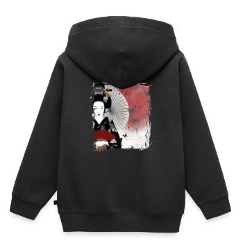 Geisha, art numérique traditionnel, Japon - Sweat Premium à capuche enfant bio - noir - Dos - AI Model Kid Male (0cm)