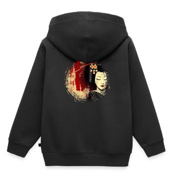 Geisha, art numérique traditionnel, Japon - Sweat Premium à capuche enfant bio - noir - Dos - AI Model Kid Male (0cm)