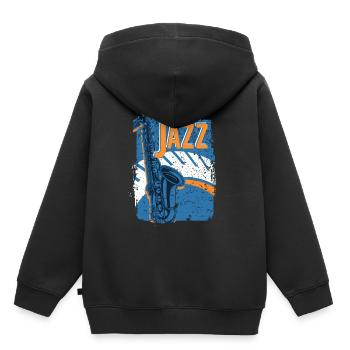 Festival d’improvisation de musique jazz - Sweat Premium à capuche enfant bio - noir - Dos - AI Model Kid Male (0cm)