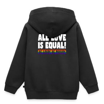 Fierté LGBT amour gagne, nous sommes queer et fiers - Sweat Premium à capuche enfant bio - noir - Dos - AI Model Kid Male (0cm)