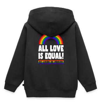 Fierté LGBT amour gagne, nous sommes queer et fiers - Sweat Premium à capuche enfant bio - noir - Dos - AI Model Kid Male (0cm)