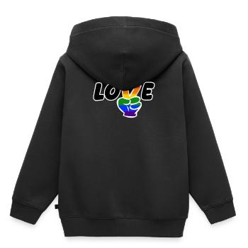 Fierté LGBT amour gagne, nous sommes queer et fiers - Sweat Premium à capuche enfant bio - noir - Dos - AI Model Kid Male (0cm)
