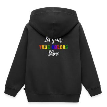 Fierté LGBT amour gagne, nous sommes queer et fiers - Sweat Premium à capuche enfant bio - noir - Dos - AI Model Kid Male (0cm)