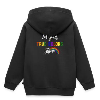 Fierté LGBT amour gagne, nous sommes queer et fiers - Sweat Premium à capuche enfant bio - noir - Dos - AI Model Kid Male (0cm)
