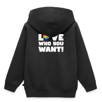 Fierté LGBT amour gagne, nous sommes queer et fiers - Sweat Premium à capuche enfant bio - noir - Dos - AI Model Kid Male (0cm)
