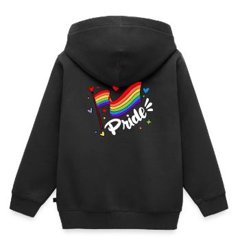 Fierté LGBT amour gagne, nous sommes queer et fiers - Sweat Premium à capuche enfant bio - noir - Dos - AI Model Kid Male (0cm)