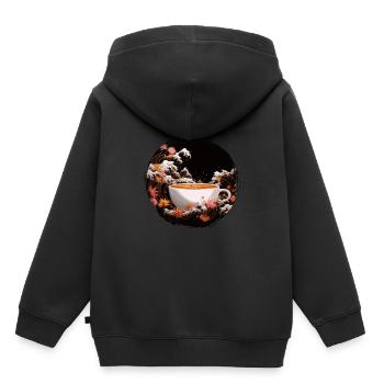 Weltkaffeetag in Kanagawa-Welle - Kinder Premium Organic Hoodie - Schwarz - Hinten - AI Model Kid Male (0cm)