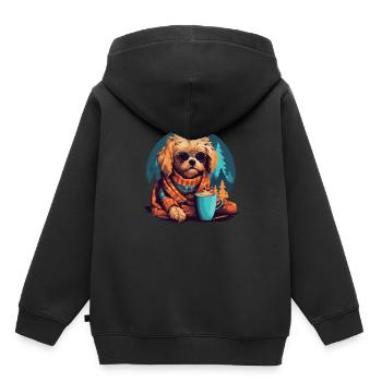 Weltkaffeetag mit Hund - Kinder Premium Organic Hoodie - Schwarz - Hinten - AI Model Kid Male (0cm)