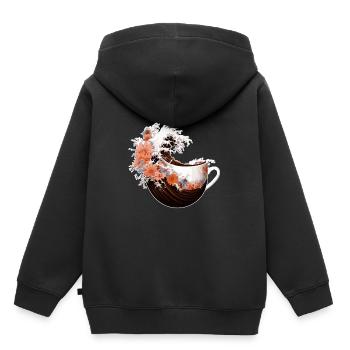 Weltkaffeetag in der Kanagawa-Welle - Kinder Premium Organic Hoodie - Schwarz - Hinten - AI Model Kid Male (0cm)