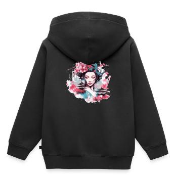 Geisha du Japon - Sweat Premium à capuche enfant bio - noir - Dos - AI Model Kid Male (0cm)