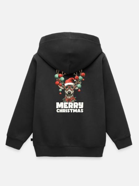 Rentier mit Weihnachtskugeln und Mütze - Kinder Premium Organic Hoodie - Schwarz