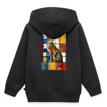 Léopard - Sweat Premium à capuche enfant bio - noir - Dos - AI Model Kid Male (0cm)
