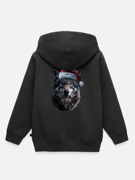 Wolf - Kinder Premium Organic Hoodie - Schwarz