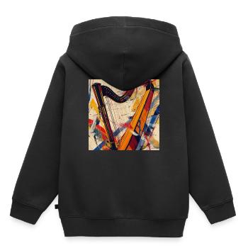 Harfe - Kinder Premium Organic Hoodie - Schwarz - Hinten - AI Model Kid Male (0cm)