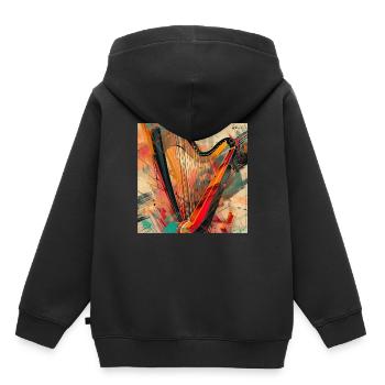 Harfe - Kinder Premium Organic Hoodie - Schwarz - Hinten - AI Model Kid Male (0cm)