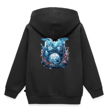Fisch Trommeln - Kinder Premium Organic Hoodie - Schwarz - Hinten - AI Model Kid Male (0cm)