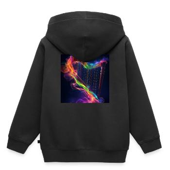 Harfe - Kinder Premium Organic Hoodie - Schwarz - Hinten - AI Model Kid Male (0cm)