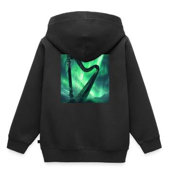 Harfe - Kinder Premium Organic Hoodie - Schwarz - Hinten - AI Model Kid Male (0cm)