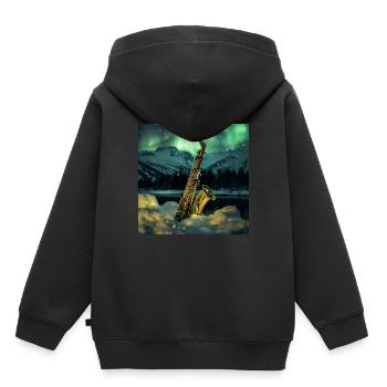 Saxophon - Kinder Premium Organic Hoodie - Schwarz - Hinten - AI Model Kid Male (0cm)