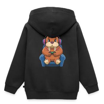 Walross - Kinder Premium Organic Hoodie - Schwarz - Hinten - AI Model Kid Male (0cm)
