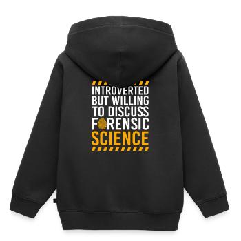 Criminalistique, Scientifiques médico-légaux, Sciences médico-légales - Sweat Premium à capuche enfant bio - noir - Dos - AI Model Kid Male (0cm)