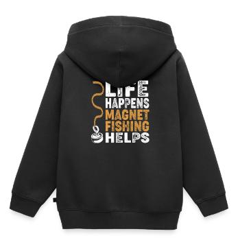Pêche à l’aimant Pêcheur à l’aimant Pêche à l’aimant - Sweat Premium à capuche enfant bio - noir - Dos - AI Model Kid Male (0cm)