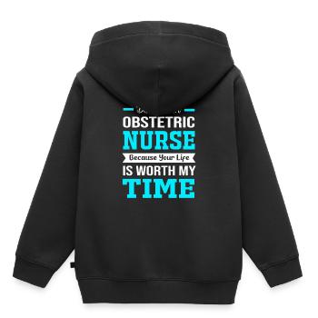 Infirmière Hôpital de Grossesse - Sweat Premium à capuche enfant bio - noir - Dos - AI Model Kid Male (0cm)